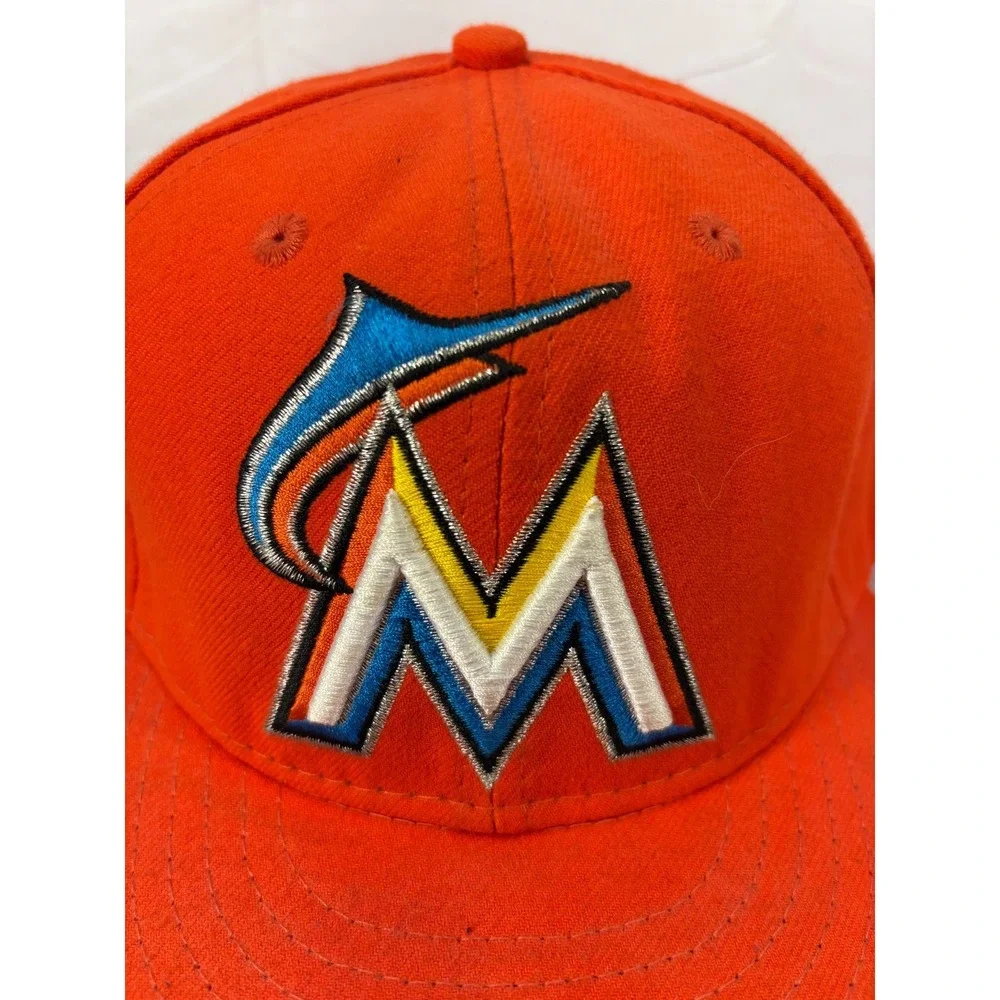 Miami Marlins New Era  59FIFTY Fitted Baseball Hat Mens Orange 7 1/4 NWOT